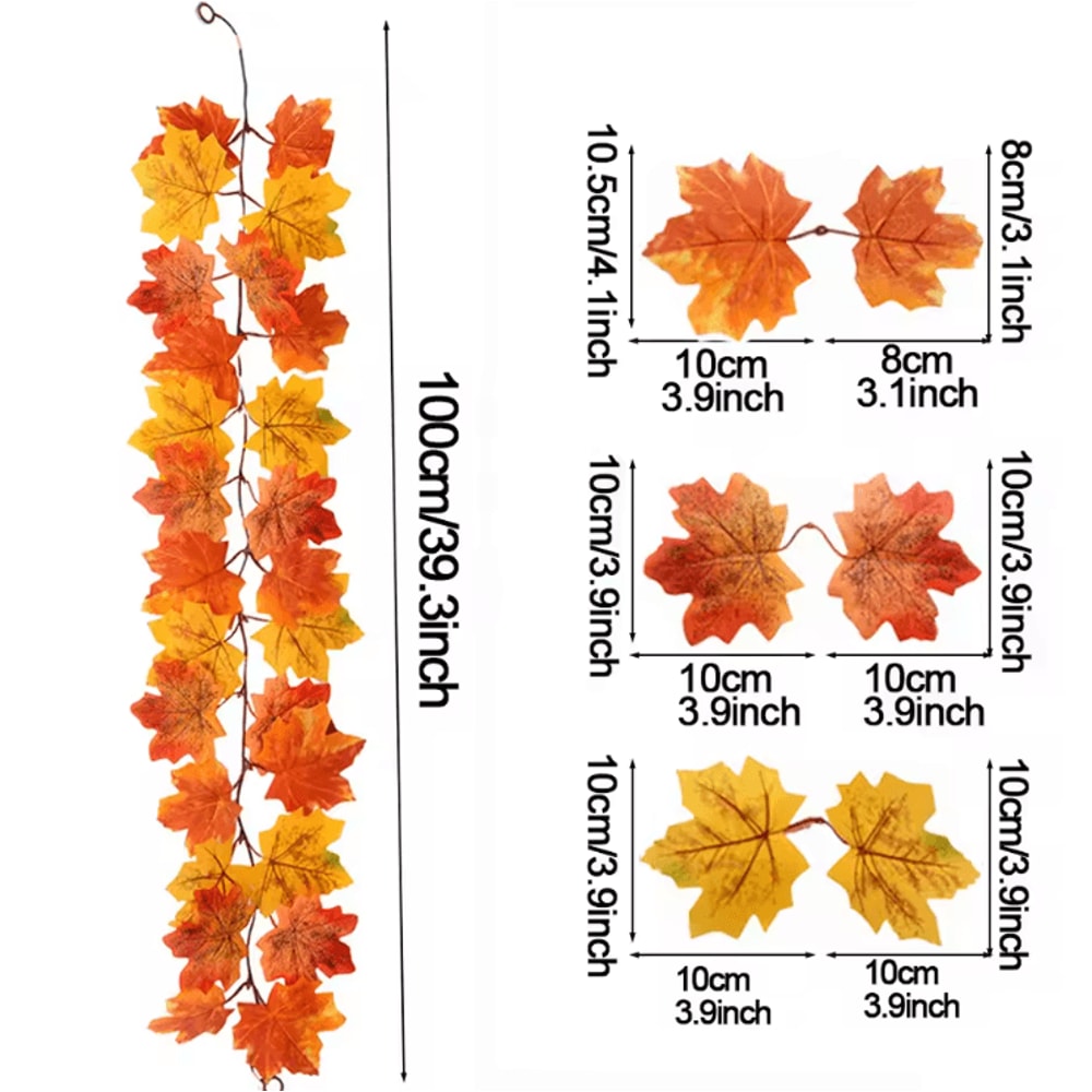 Artificial Maple Leaf Garland Autumn Fall Vine Decor For Home Thanksgiving Halloween 9