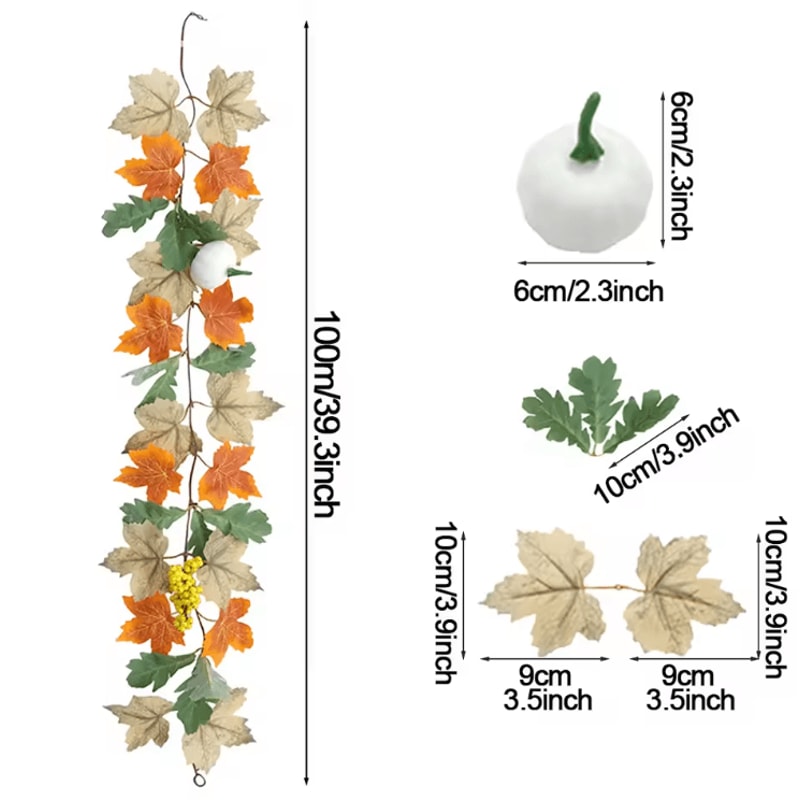 Artificial Maple Leaf Garland Autumn Fall Vine Decor For Home Thanksgiving Halloween 10