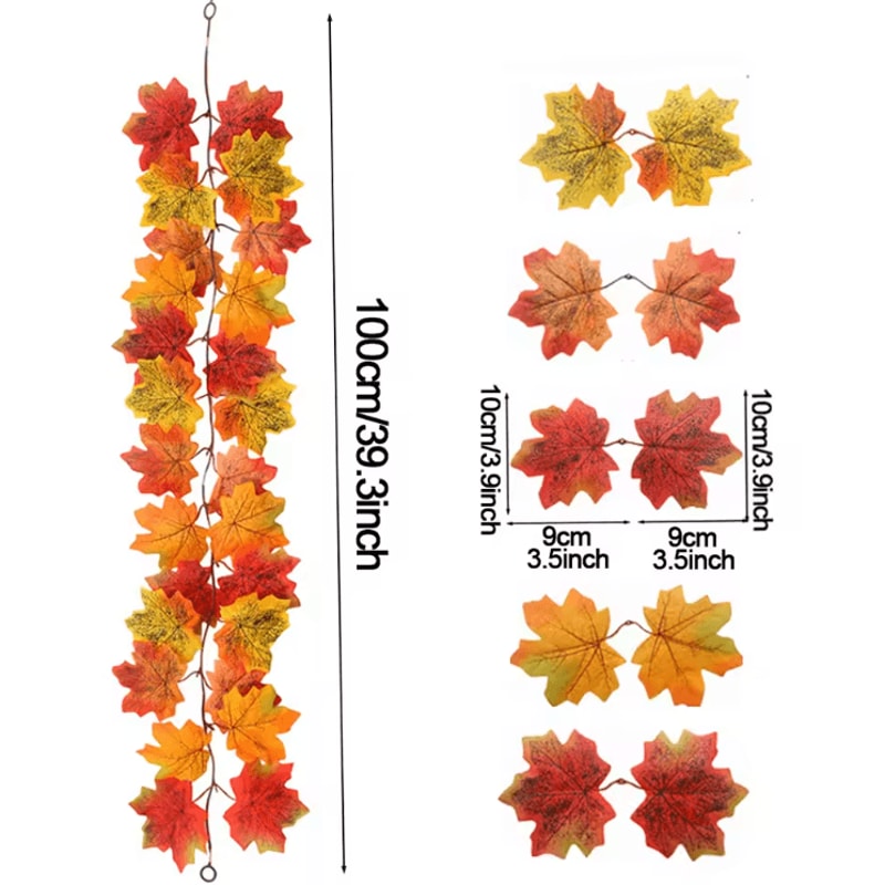 Artificial Maple Leaf Garland Autumn Fall Vine Decor For Home Thanksgiving Halloween 6