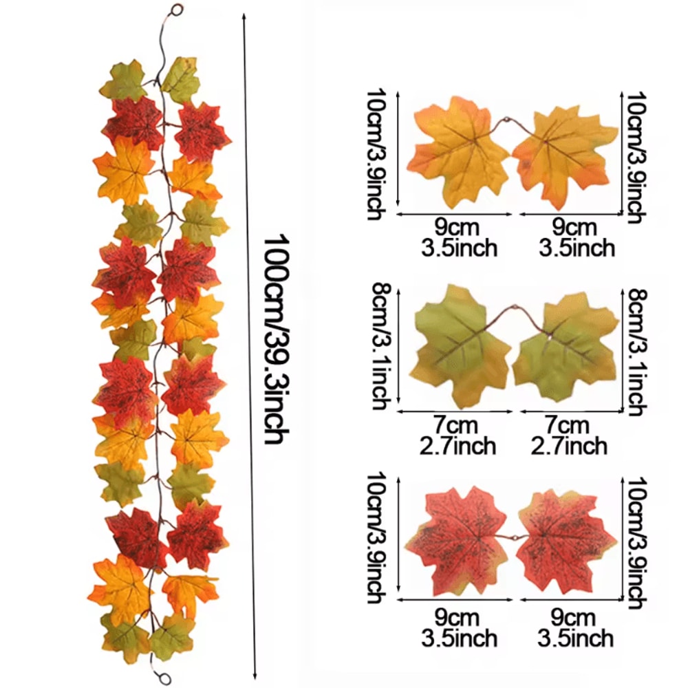 Artificial Maple Leaf Garland Autumn Fall Vine Decor For Home Thanksgiving Halloween 8