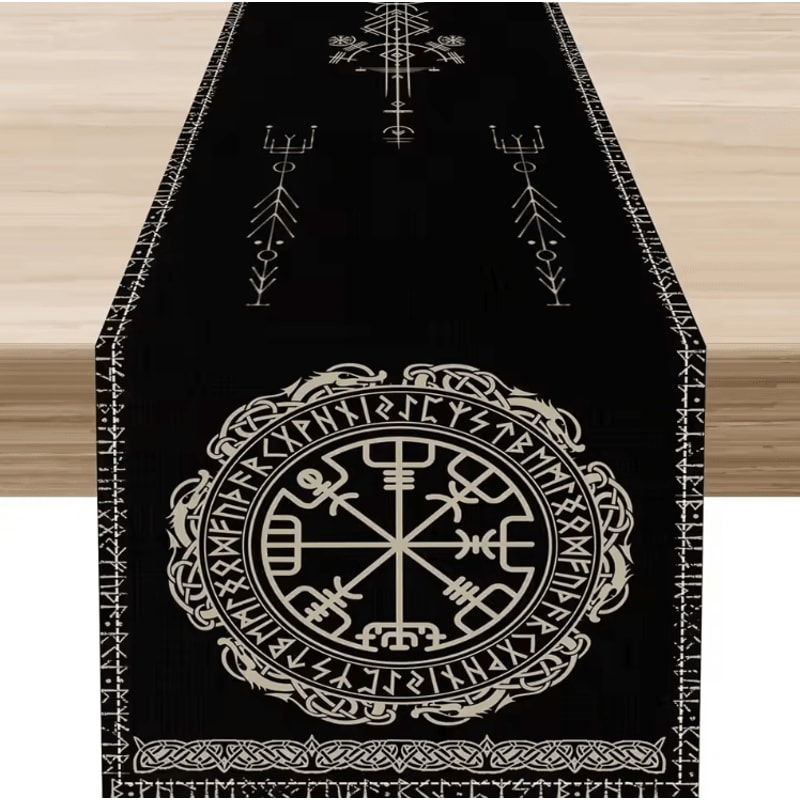 Norse Viking Raven Linen Table Runner Mythology Tree Of Life Farmhouse Table Decor 4
