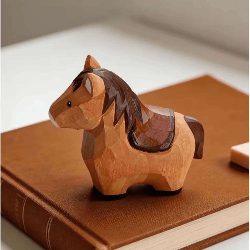 Handcrafted Wooden Horse Figurine Rustic Animal Carving Home Decor 0