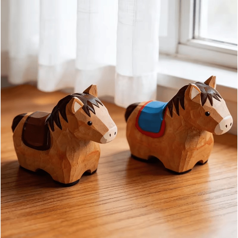Handcrafted Wooden Horse Figurine Rustic Animal Carving Home Decor 1