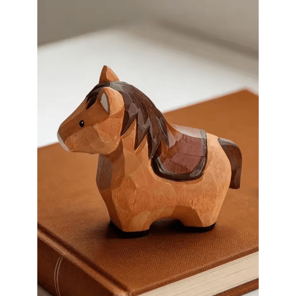 Handcrafted Wooden Horse Figurine Rustic Animal Carving Home Decor 2