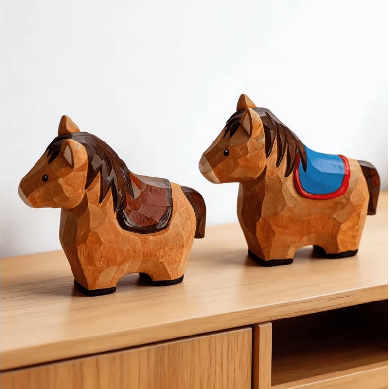 Handcrafted Wooden Horse Figurine Rustic Animal Carving Home Decor 3