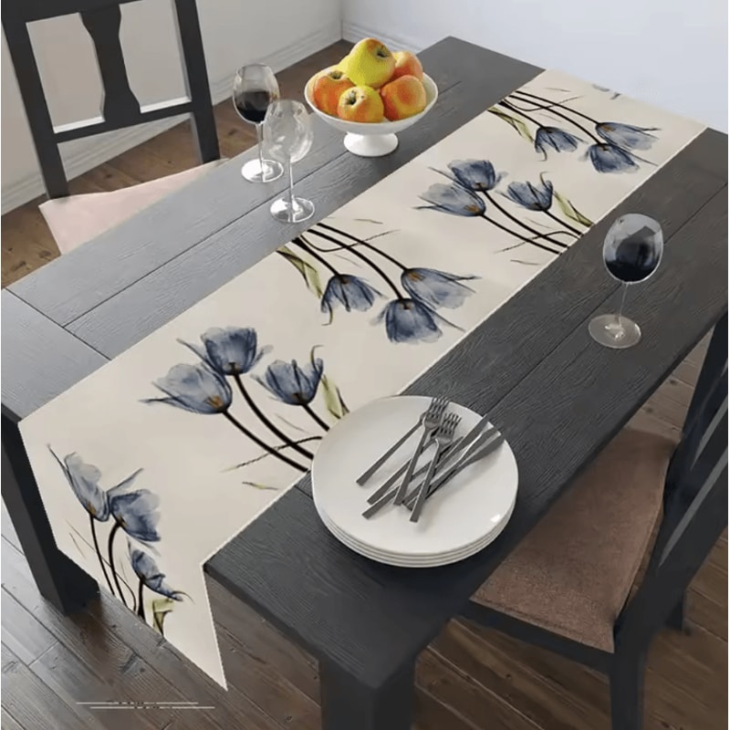 Tulip Linen Table Runner Rustic Farmhouse Floral Table Decor 13x70 Inch 0