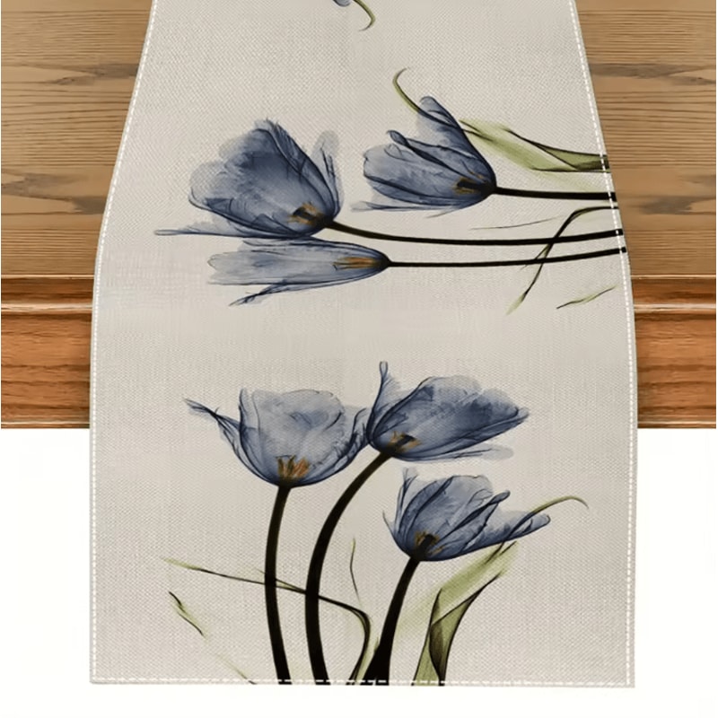 Tulip Linen Table Runner Rustic Farmhouse Floral Table Decor 13x70 Inch 1