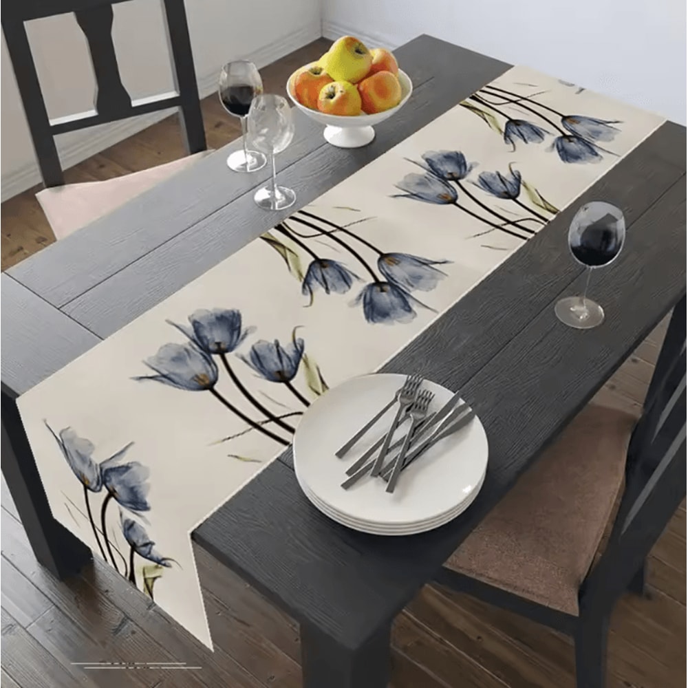 Tulip Linen Table Runner Rustic Farmhouse Floral Table Decor 13x70 Inch 2