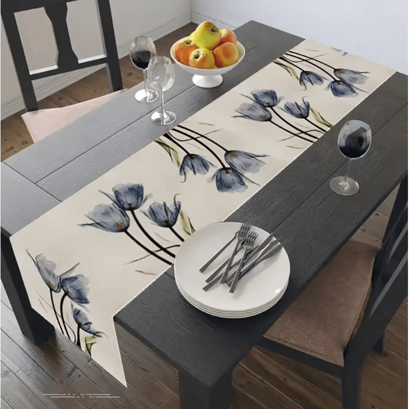 Tulip Linen Table Runner Rustic Farmhouse Floral Table Decor 13x70 Inch 2
