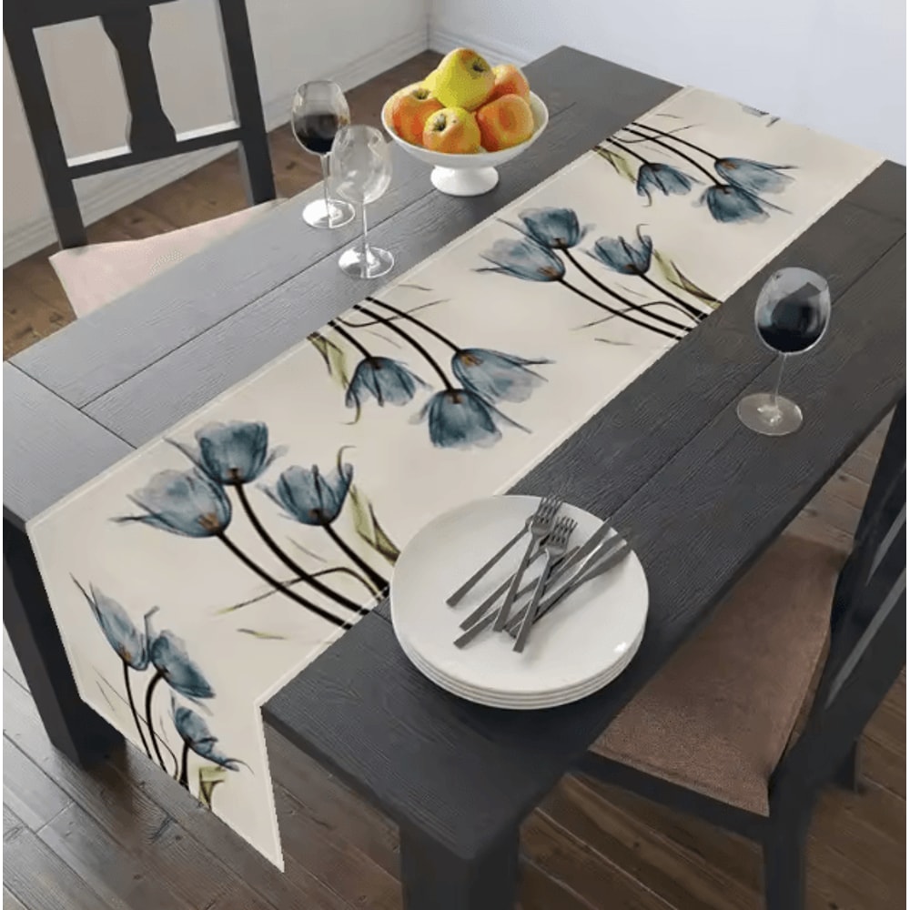 Tulip Linen Table Runner Rustic Farmhouse Floral Table Decor 13x70 Inch 4