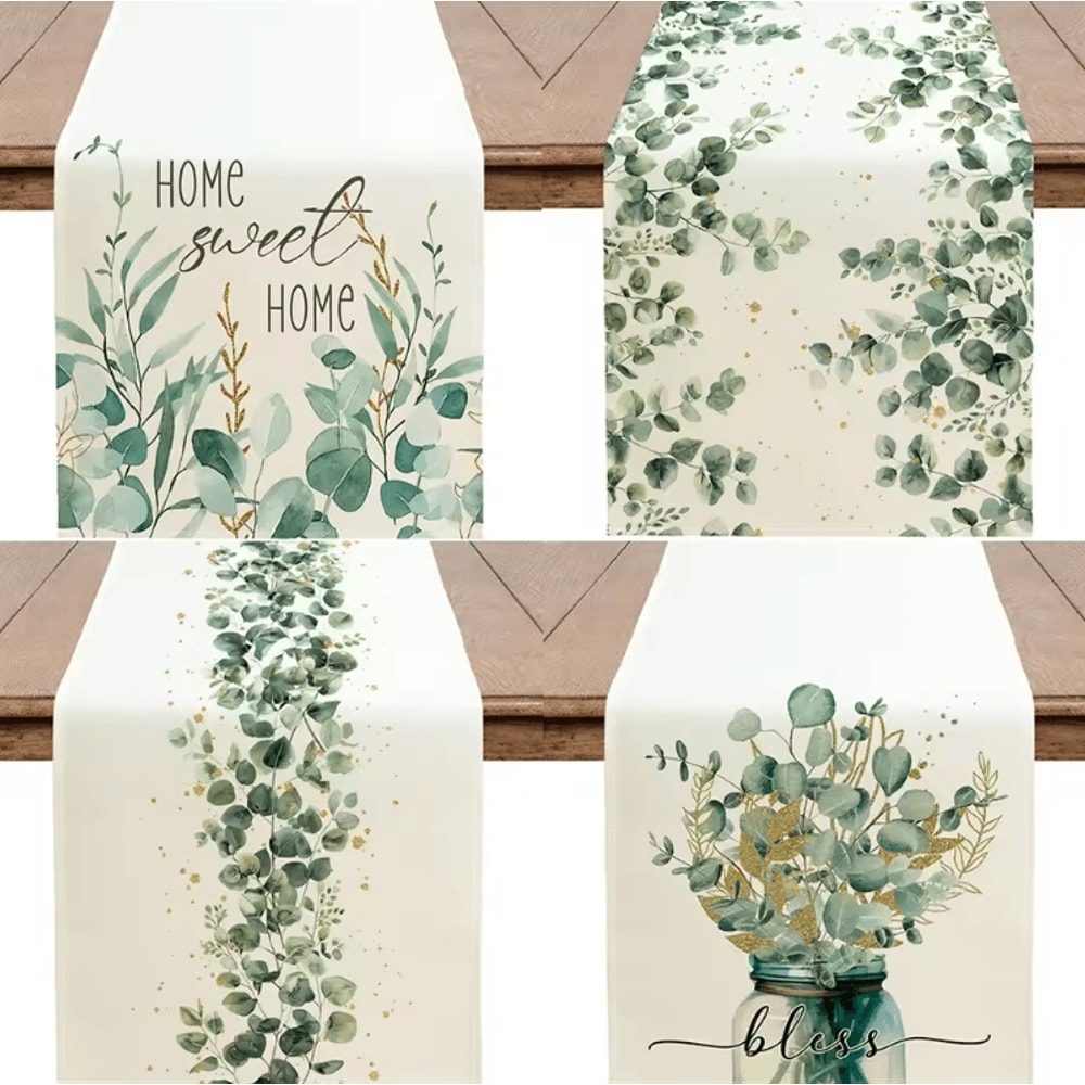 Eucalyptus Linen Table Runner Green Botanical Farmhouse Table Decor 0