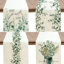 eucalyptus linen table runner – green botanical farmhouse table decor