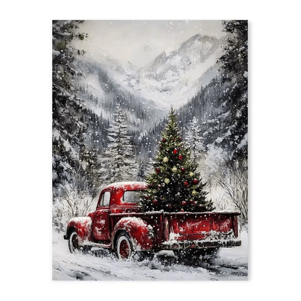 Vintage Red Truck Christmas Canvas Wall Art Rustic Winter Farmhouse Decor 4