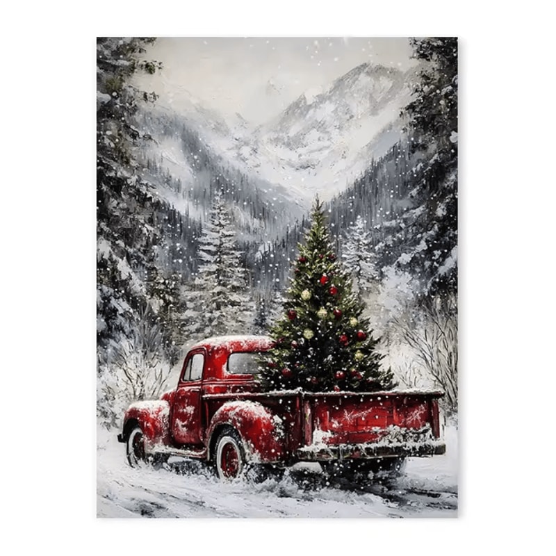 Vintage Red Truck Christmas Canvas Wall Art Rustic Winter Farmhouse Decor 4