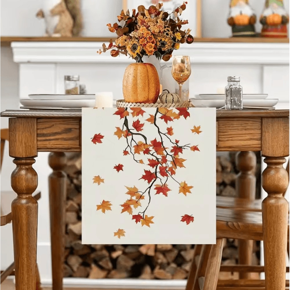 Maple Leaf Burlap Table Runner Rustic Autumn Farmhouse Dining Decor 1