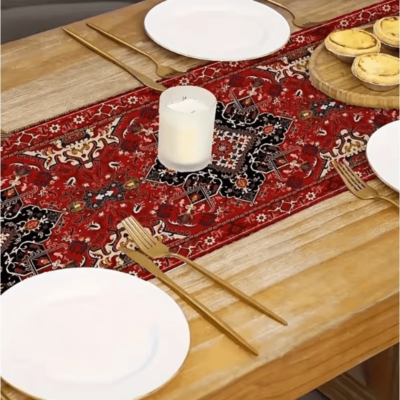 Bohemian Persian Stripe Table Runner Vintage Red Farmhouse Dining Decor 2