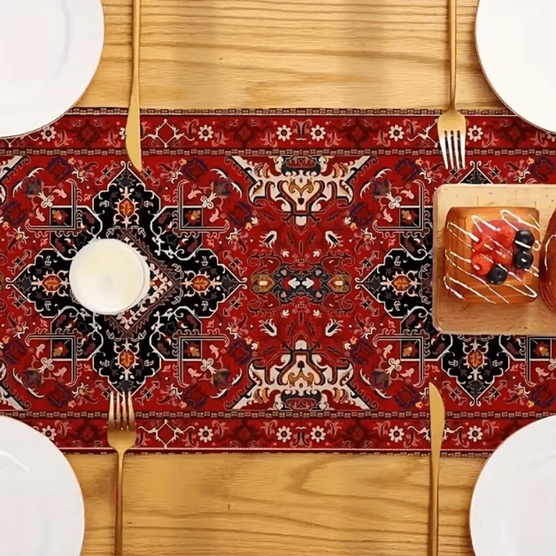 Bohemian Persian Stripe Table Runner Vintage Red Farmhouse Dining Decor 3