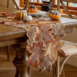 embroidered maple leaf table runner – rustic farmhouse fall & thanksgiving decor