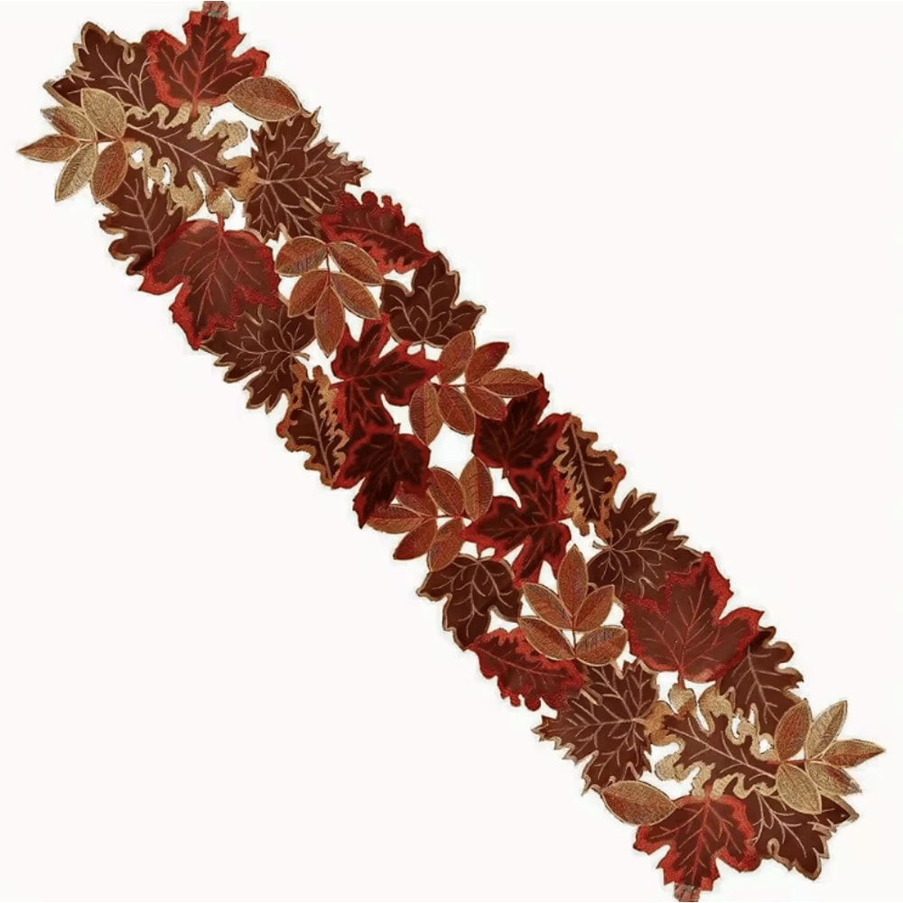 Embroidered Maple Leaf Table Runner Rustic Farmhouse Fall Thanksgiving Decor 4