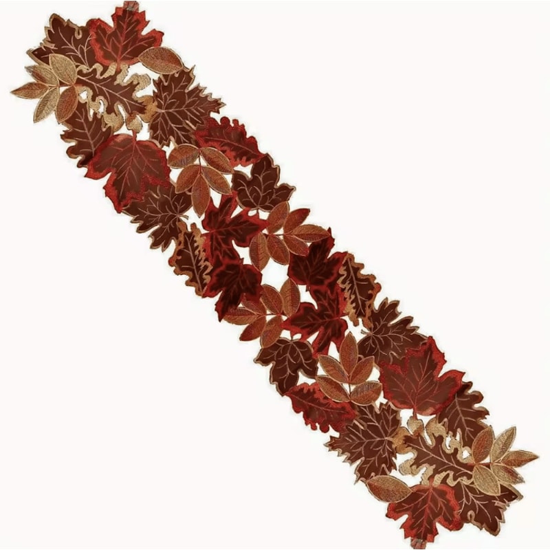 Embroidered Maple Leaf Table Runner Rustic Farmhouse Fall Thanksgiving Decor 4
