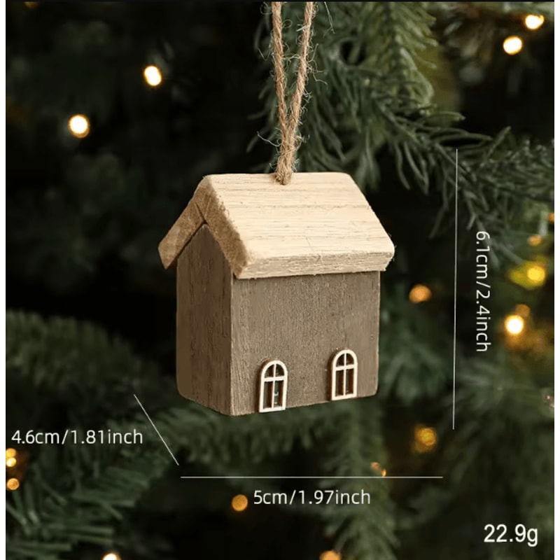 Rustic Wooden Christmas House Ornament Mini Hanging Holiday Decor 2