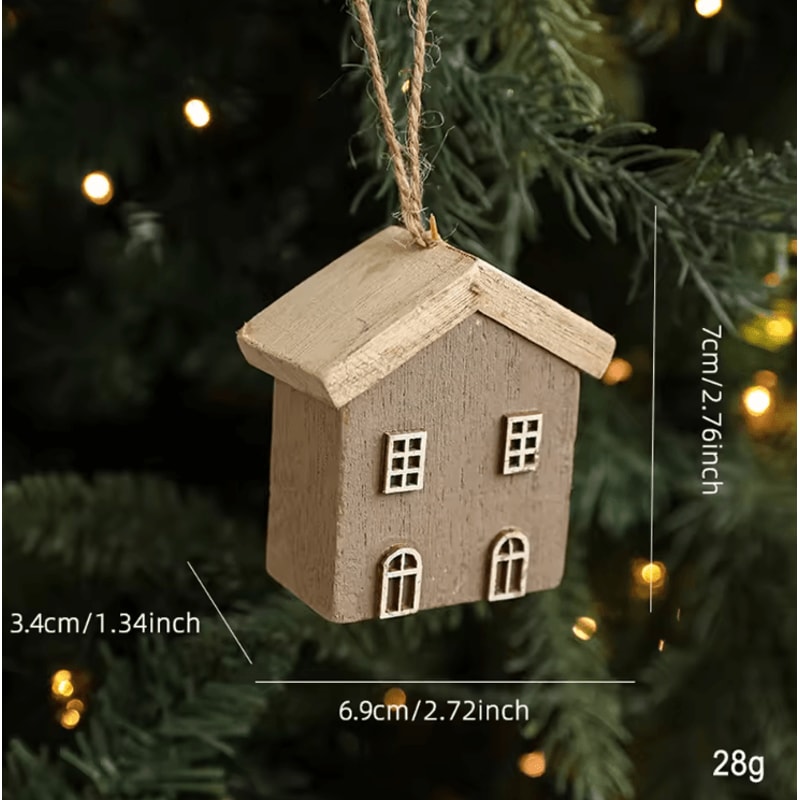 Rustic Wooden Christmas House Ornament Mini Hanging Holiday Decor 4