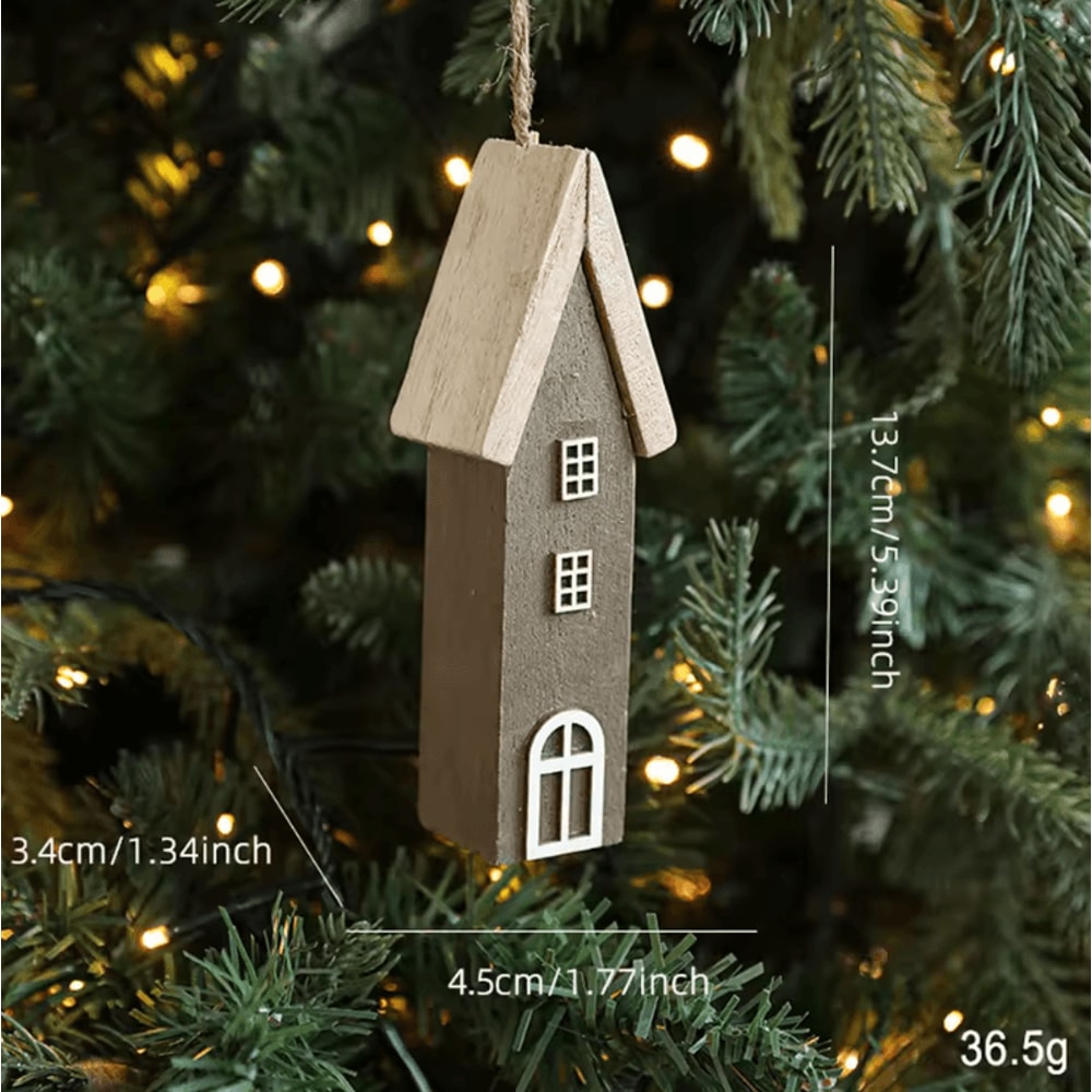 Rustic Wooden Christmas House Ornament Mini Hanging Holiday Decor 5