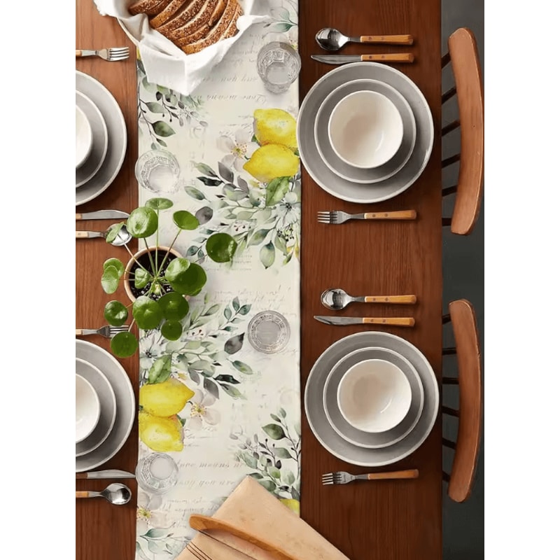 Eucalyptus Lemon Linen Table Runner Fresh Botanical Farmhouse Dining Decor 2
