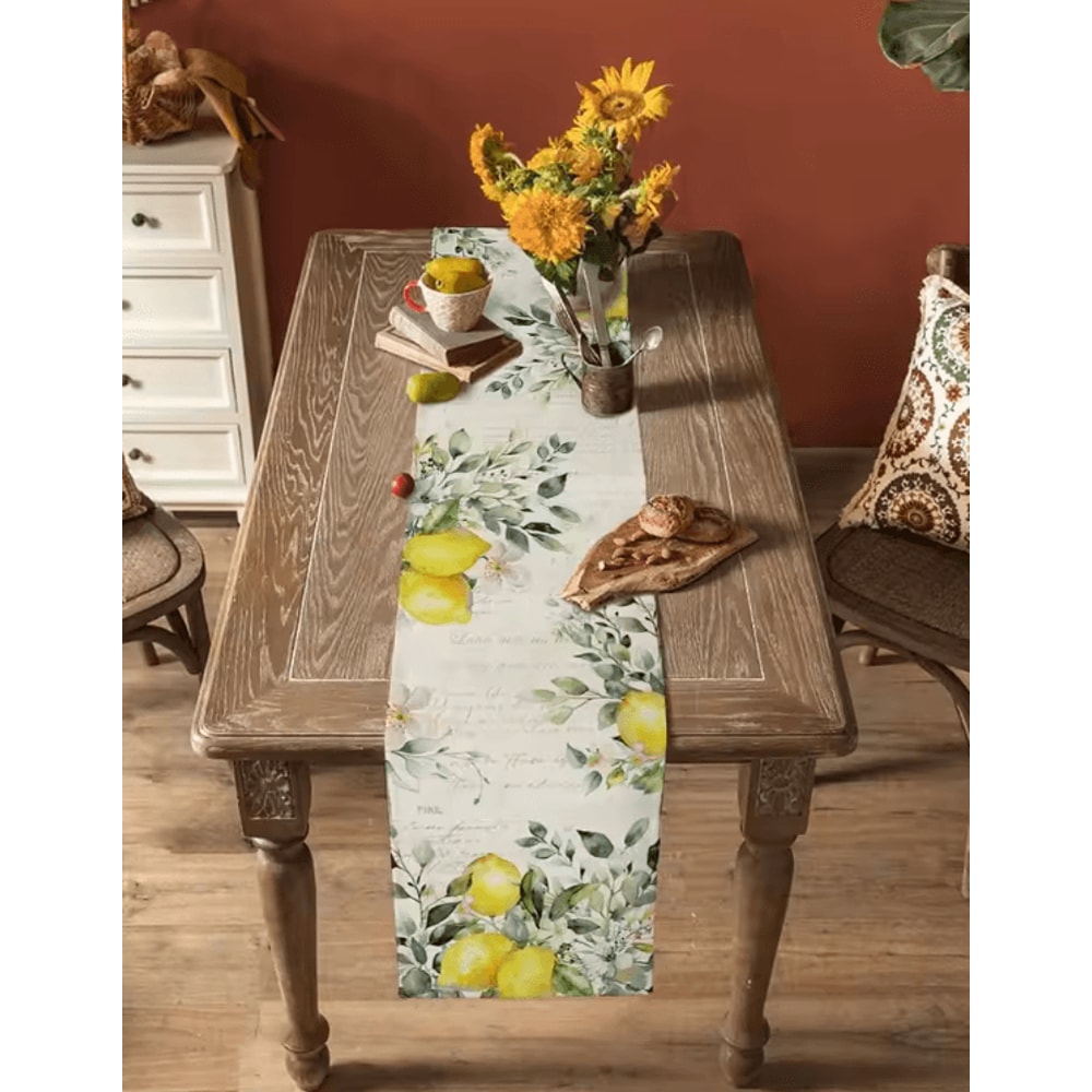 Eucalyptus Lemon Linen Table Runner Fresh Botanical Farmhouse Dining Decor 3
