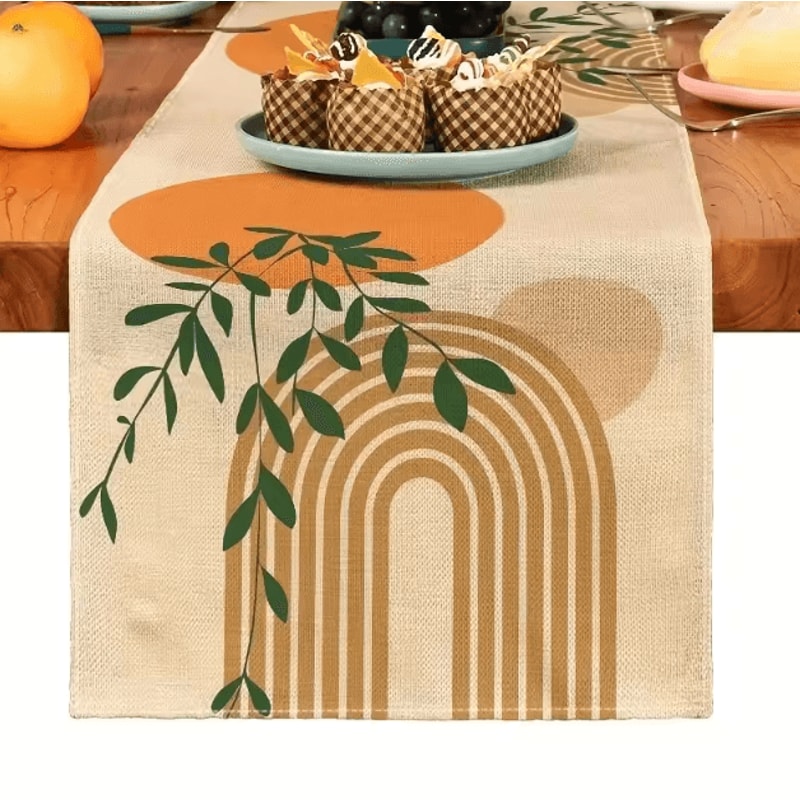 Boho Plant Linen Table Runner Minimalist Botanical Farmhouse Dining Decor 3