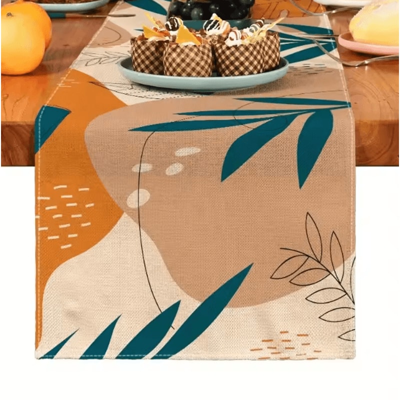 Boho Plant Linen Table Runner Minimalist Botanical Farmhouse Dining Decor 4