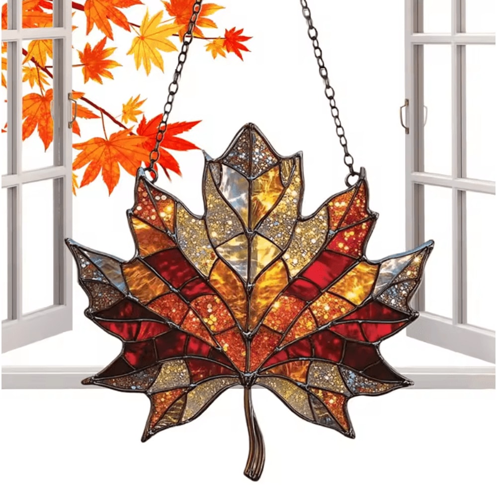 Acrylic Maple Leaf Suncatcher Autumn Light Catcher Hanging Decor 1