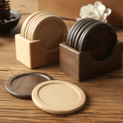 6-piece walnut wood coaster set – round japanese style table protection decor