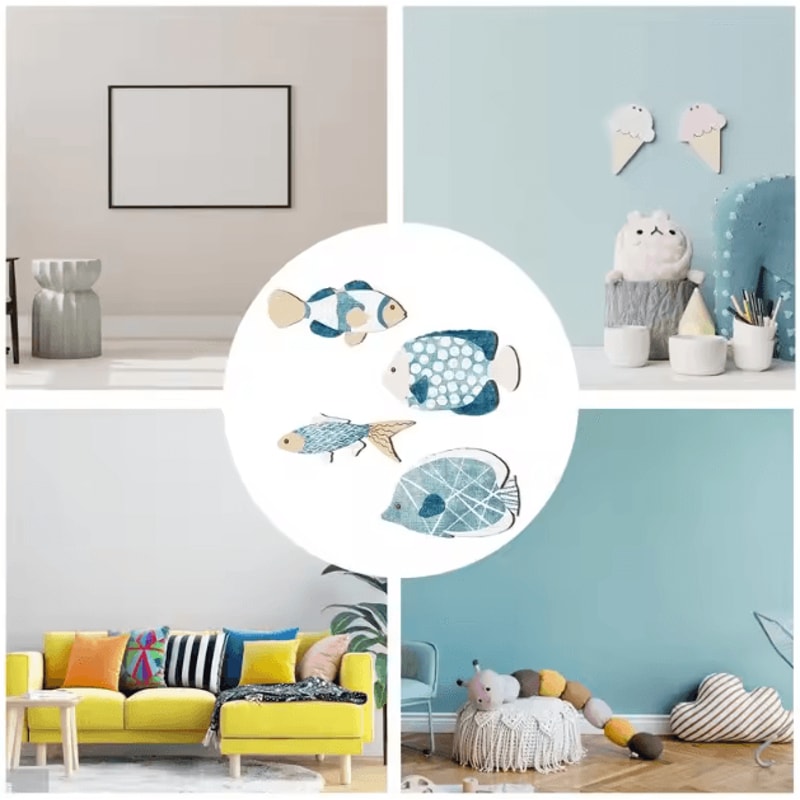 4Piece Wooden Coastal Fish Wall Decor Rustic Nautical Beach House Art Set 3