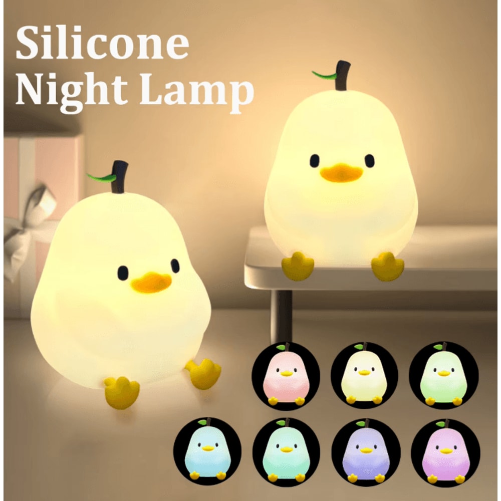 Cute Pear Duck Silicone Night Light 7Color Touch Dimmable USB Lamp 0