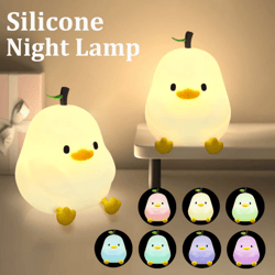 cute pear duck silicone night light – 7-color touch dimmable usb lamp