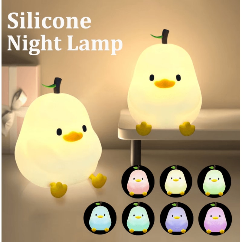 Cute Pear Duck Silicone Night Light 7Color Touch Dimmable USB Lamp 0