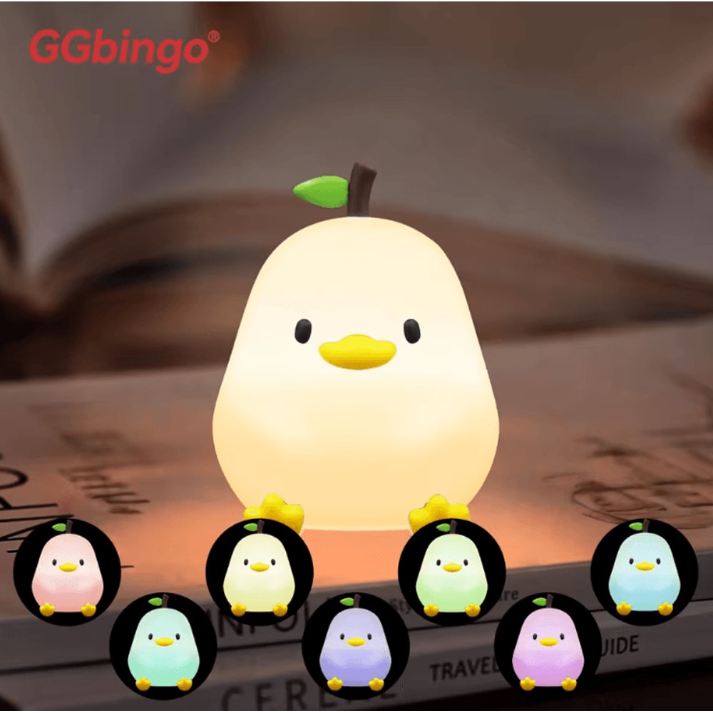 Cute Pear Duck Silicone Night Light 7Color Touch Dimmable USB Lamp 2