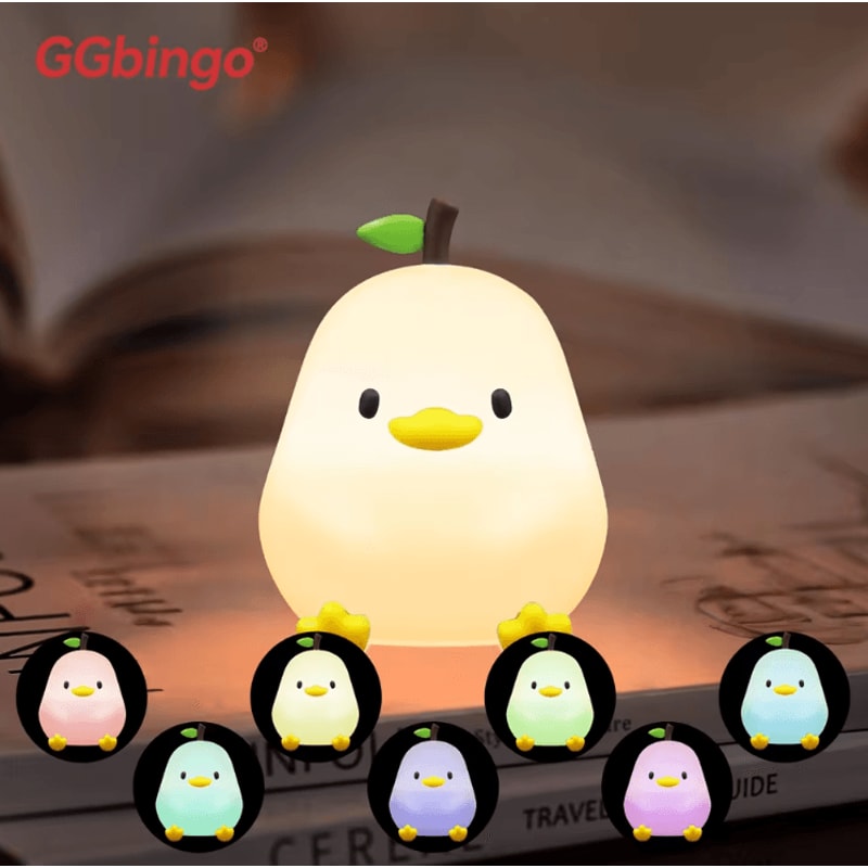 Cute Pear Duck Silicone Night Light 7Color Touch Dimmable USB Lamp 2