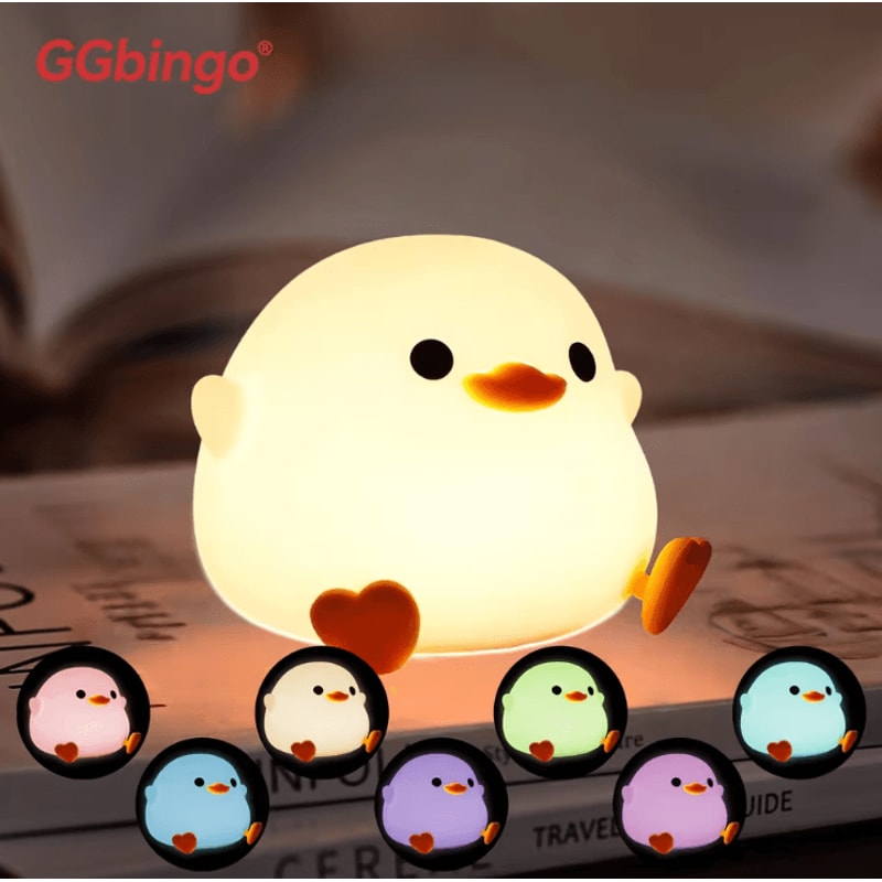 Cute Pear Duck Silicone Night Light 7Color Touch Dimmable USB Lamp 4
