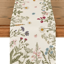 spring daisy linen table runner – floral farmhouse dining table decor