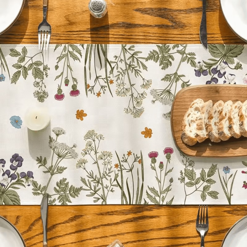Spring Daisy Linen Table Runner Floral Farmhouse Dining Table Decor 2