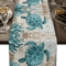 Nautical Sea Turtle Starfish Linen Table Runner Coastal Farmhouse Dining Decor 0