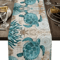 Nautical Sea Turtle Starfish Linen Table Runner Coastal Farmhouse Dining Decor 0