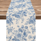 Chinoiserie Blue Floral Linen Table Runner Elegant Botanical Farmhouse Decor 1