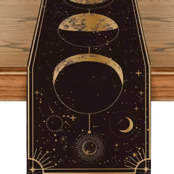 astrology moon phase linen table runner – mystical celestial gothic dining decor