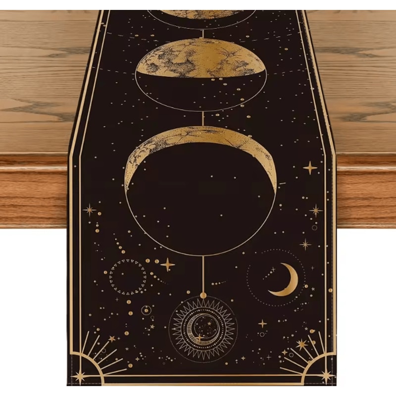 Astrology Moon Phase Linen Table Runner Mystical Celestial Gothic Dining Decor 0