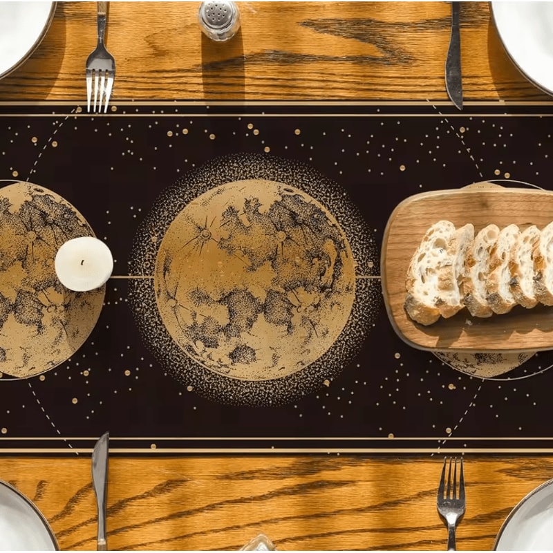 Astrology Moon Phase Linen Table Runner Mystical Celestial Gothic Dining Decor 2