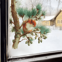 cute squirrel wall sticker decal – cartoon animal window & room decor