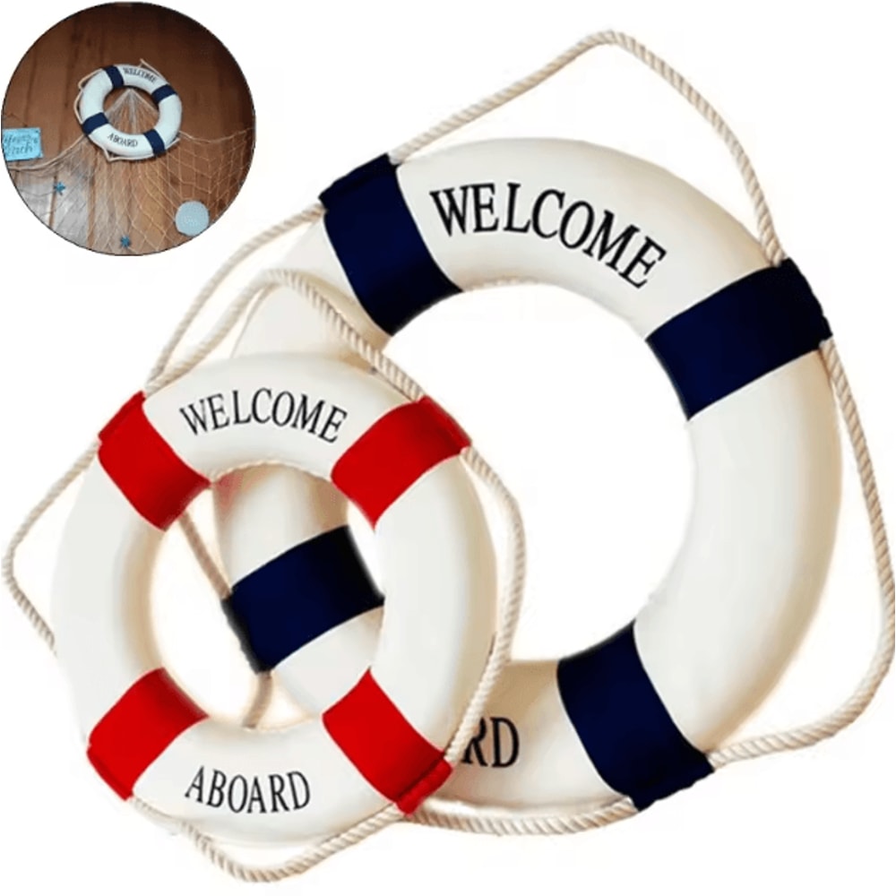 Nautical Welcome Life Buoy Wall Decor Coastal Beach House Hanging Ornament 0